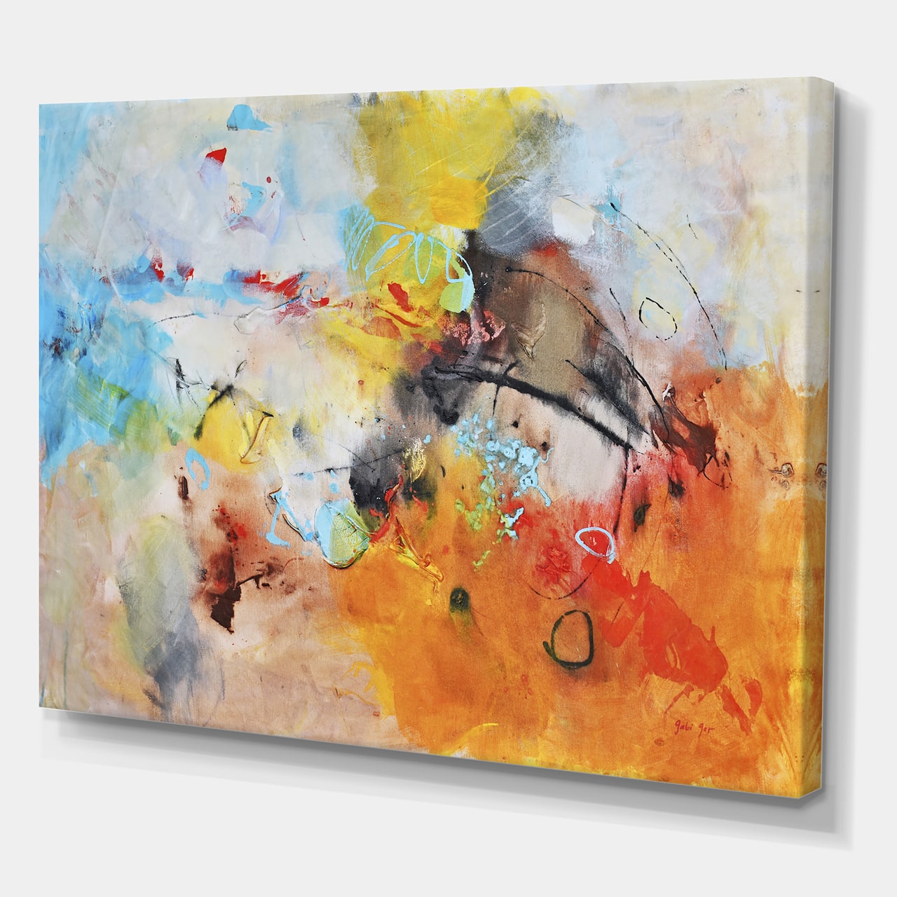 Designart - Blue And Yellow Color Spatters II - Modern & Contemporary Canvas Art Print